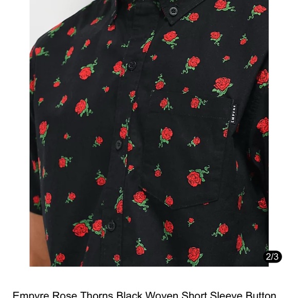 Empyre Black Shirt with Red Floral Design - Alternative Men’s - Zumiez - EUC - Picture 3 of 4